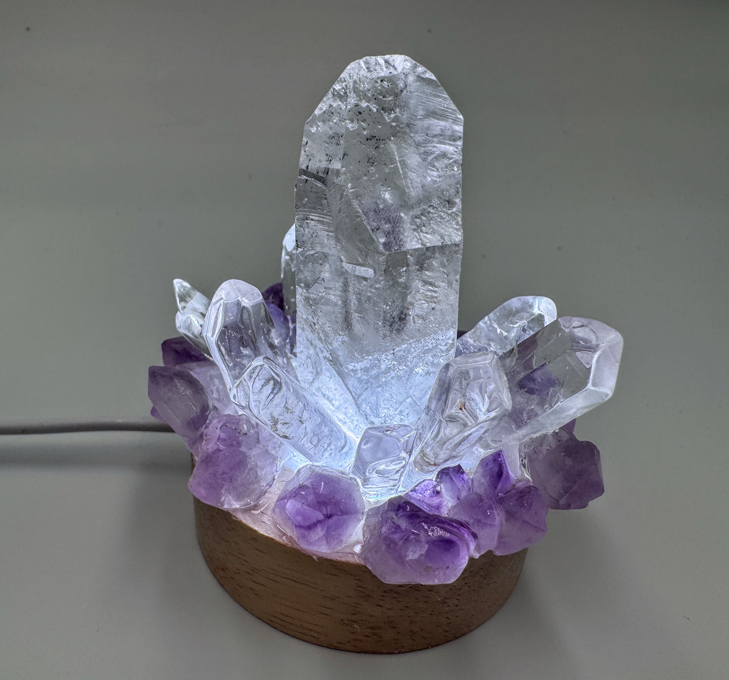 Clear Quartz point & Amethyst cluster lamp/SM