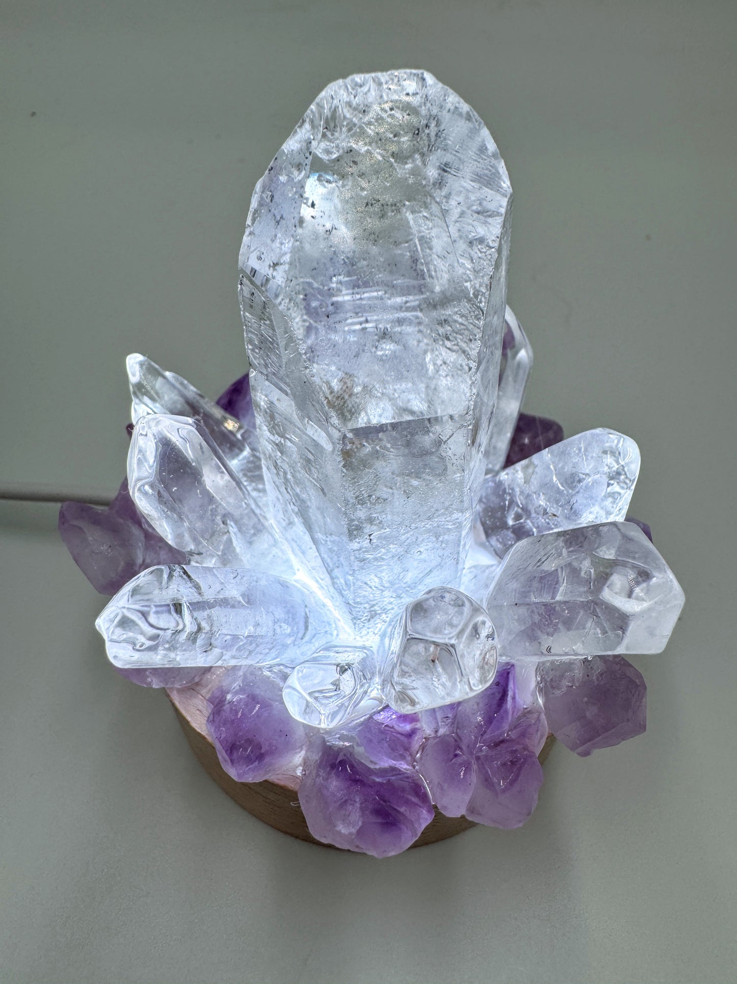 Clear Quartz point & Amethyst cluster lamp/SM