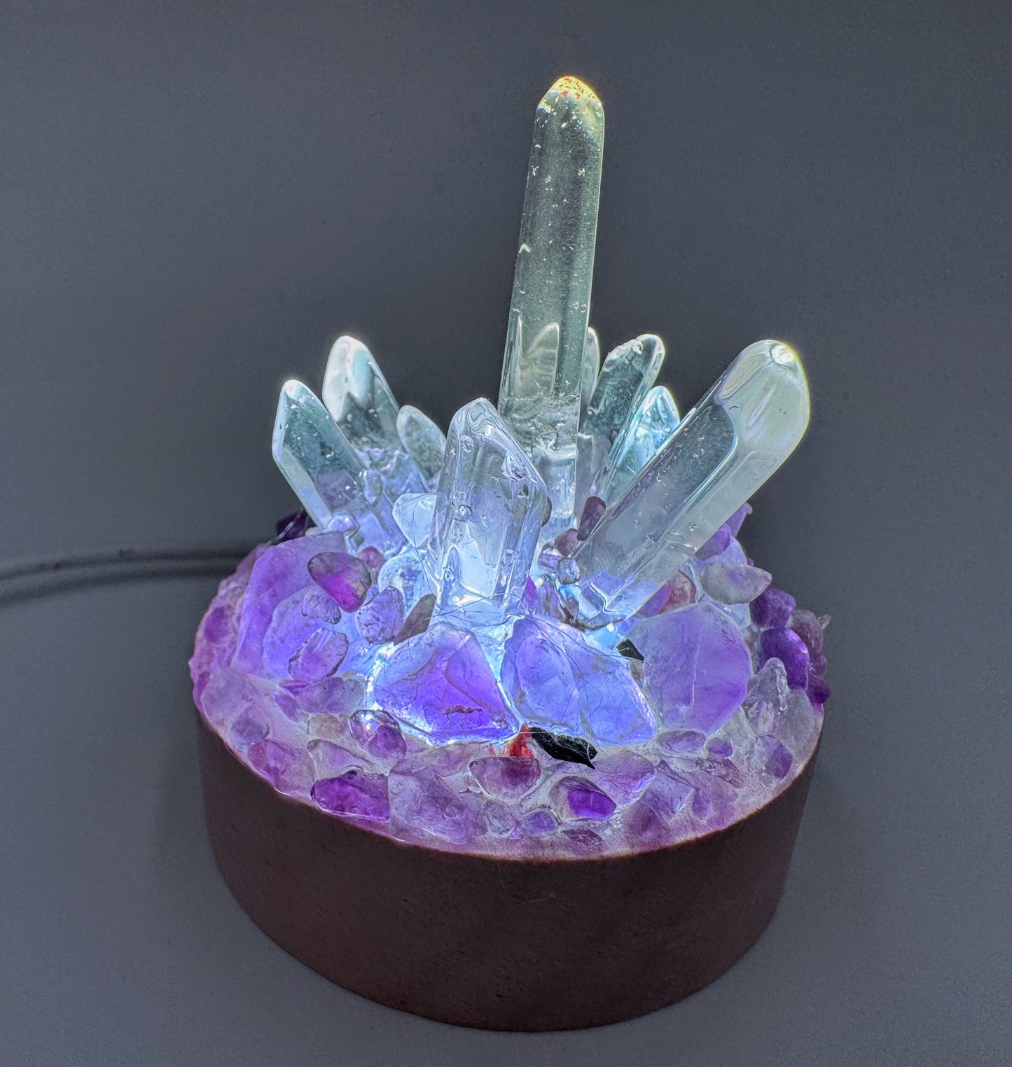 Amethyst & Clear Quartz Rainbow Cluster Lamp /SM