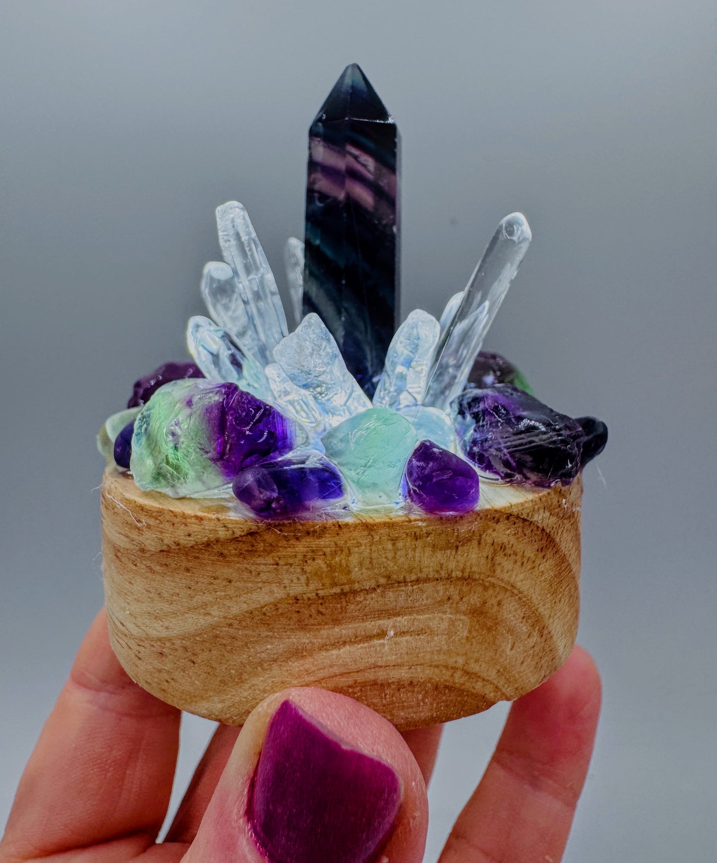 Fluorite & Clear Quartz Cluster Lamp/SM 2
