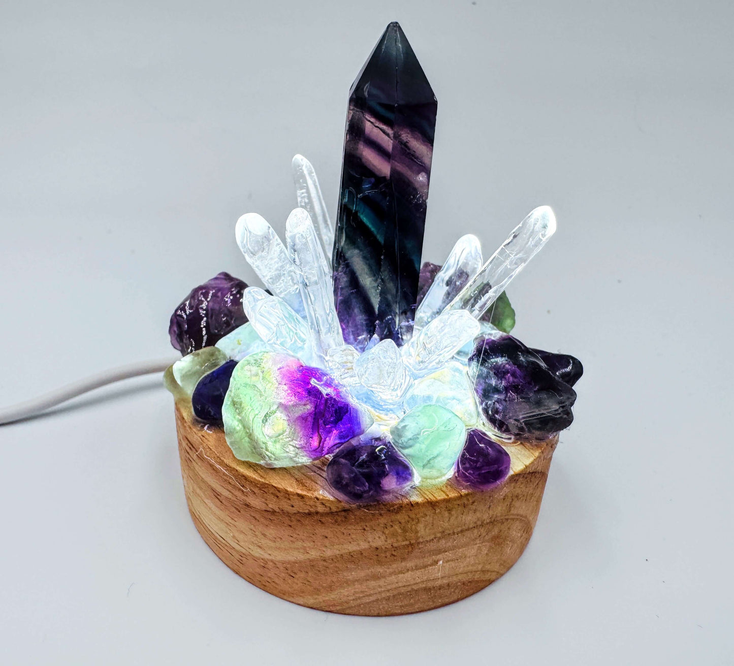 Crystal Lamp Fluorite & Clear Quartz Cluster Lamp/SM 2