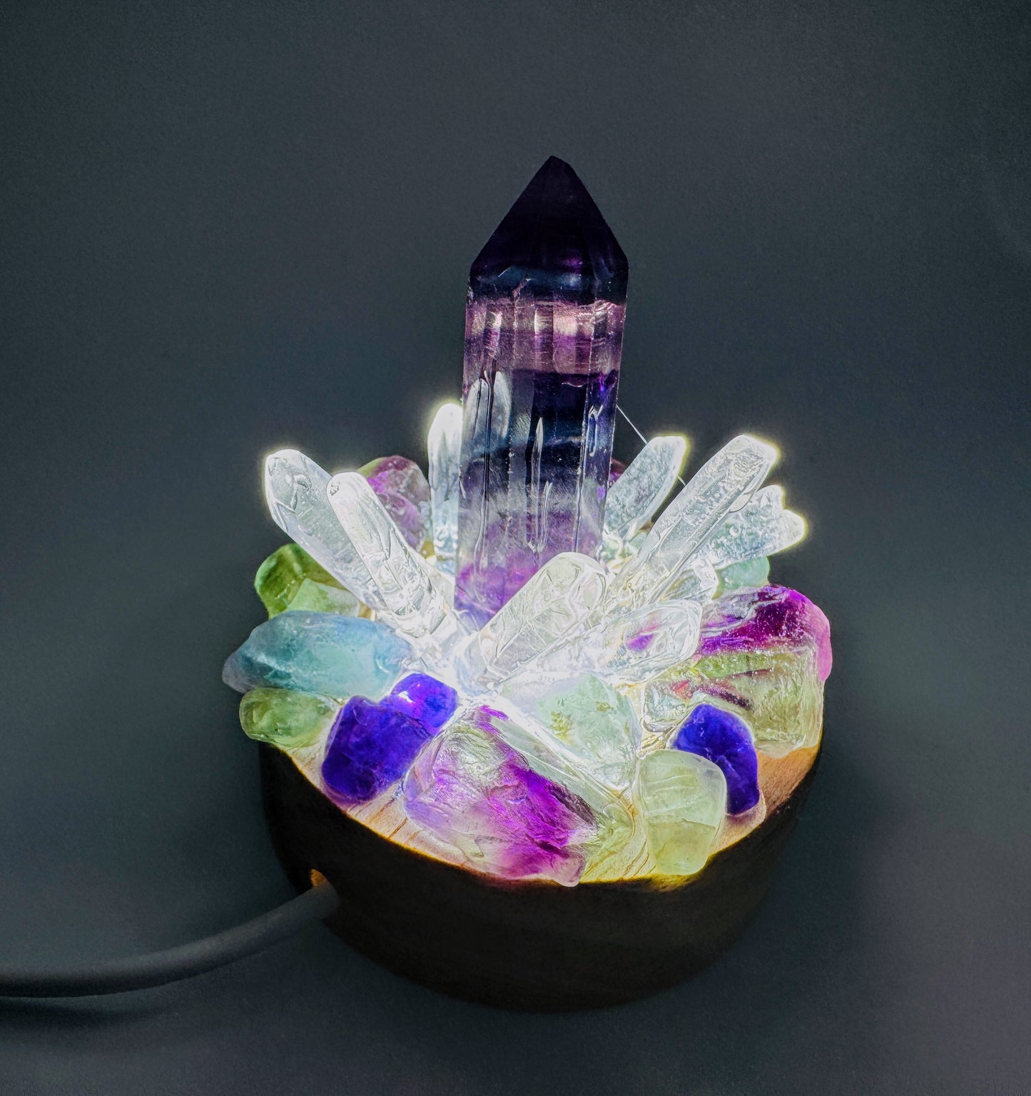 Fluorite & Clear Quartz Cluster Lamp/SM 2