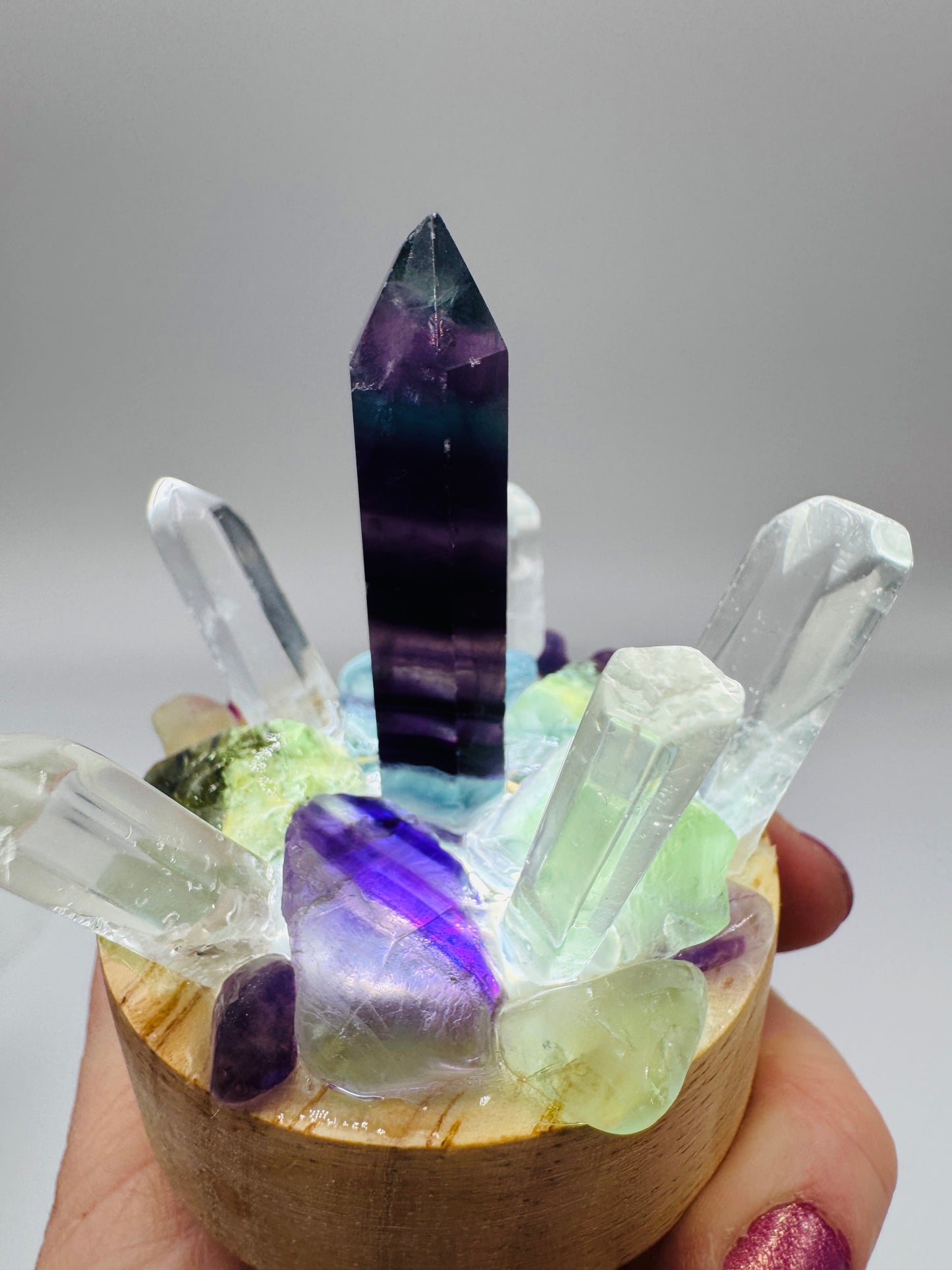 Fluorite & Clear Quartz Cluster Lamp /SM