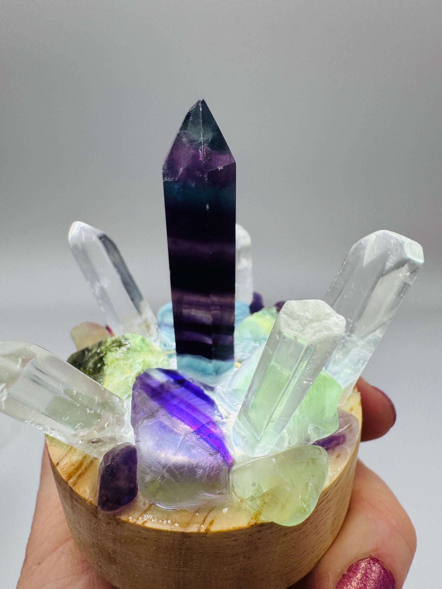 Crystal Lamp Fluorite & Clear Quartz Cluster Lamp /SM