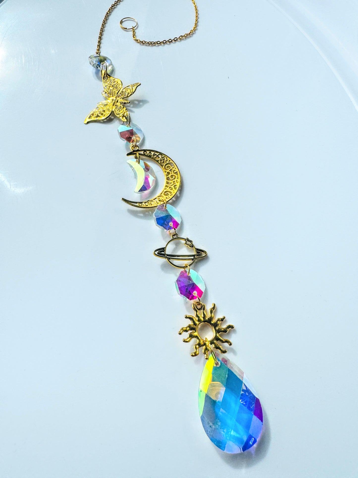 Gold Iridescent Sun & Moon Suncatcher
