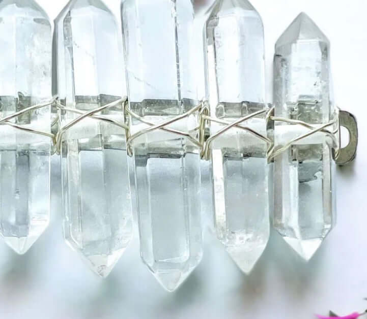 Double Terminated Clear Quartz Hair Clips.