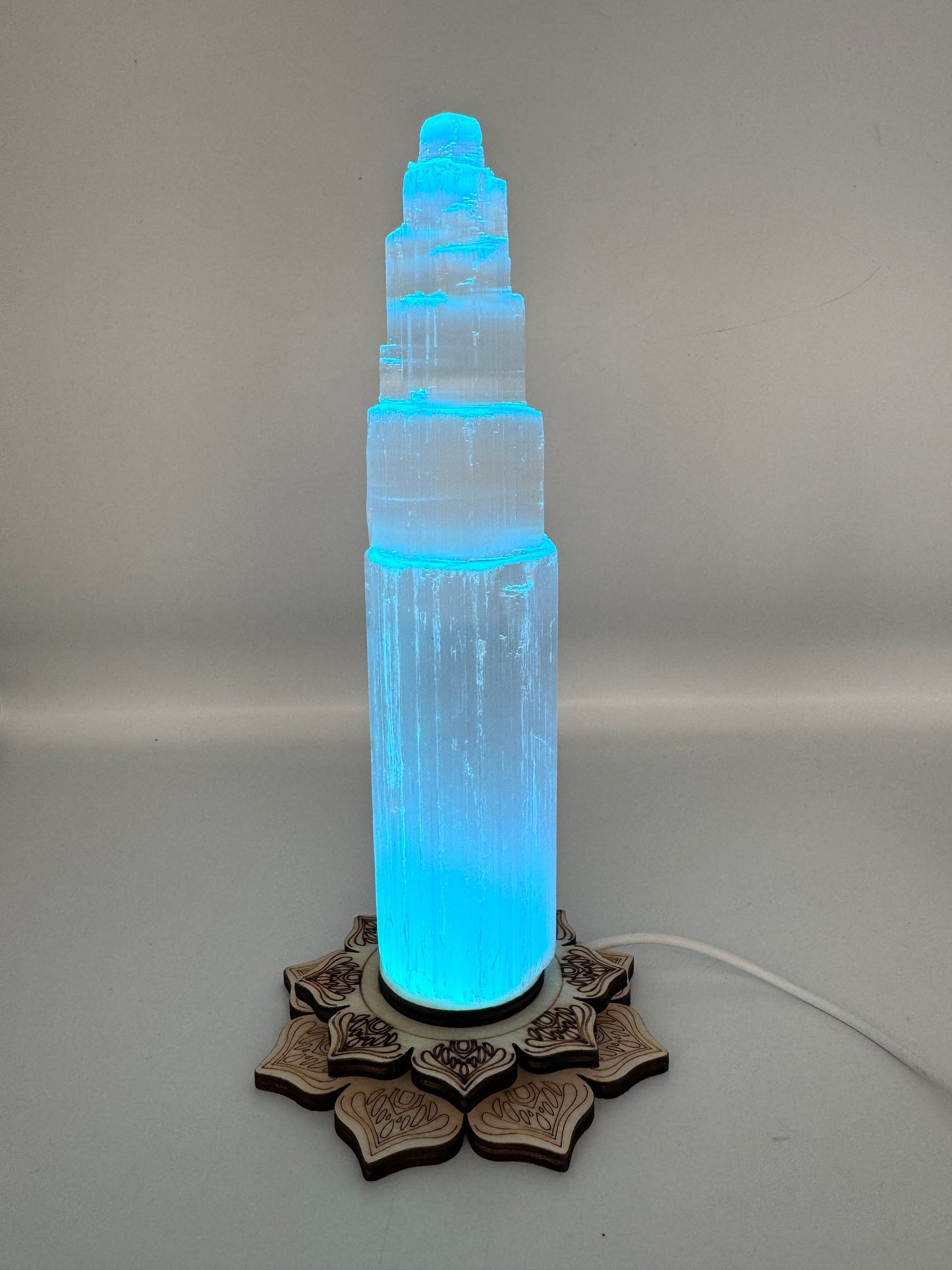 Lotus USB Light Base & Satin Spa / Selenite Tower.