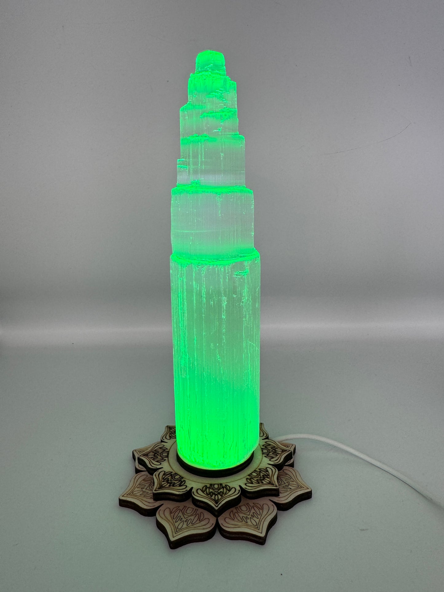 Lotus USB Light Base & Satin Spa / Selenite Tower.