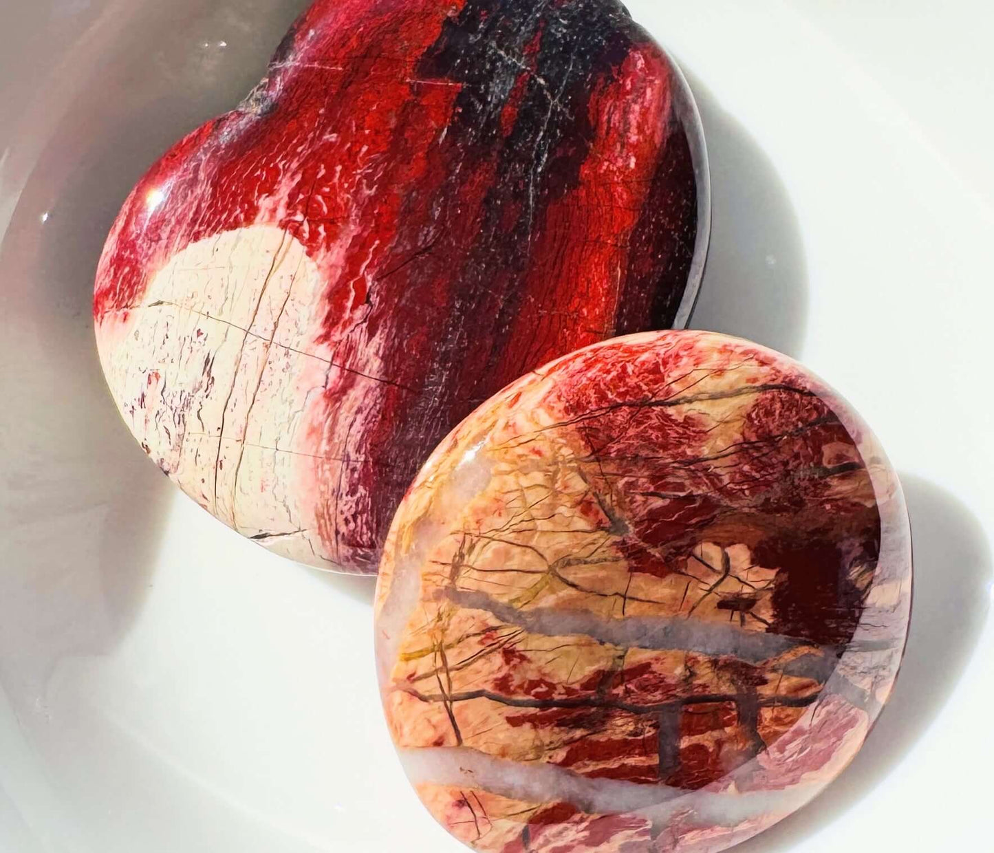 Red Picture Jasper Palm Stone