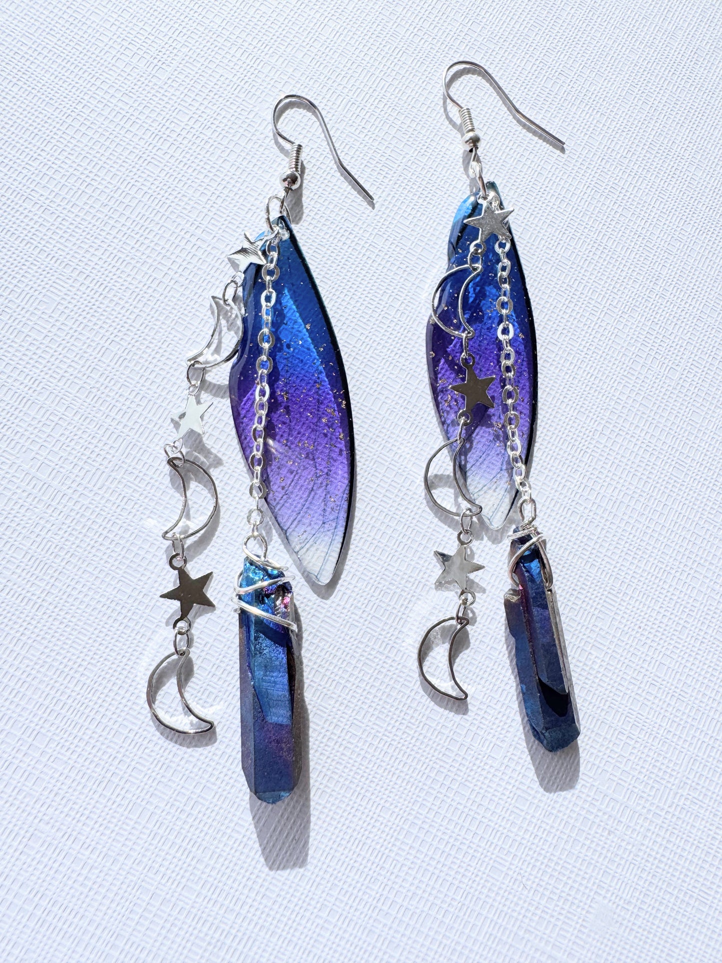 Fairy wing with titanium aura quartz earrings