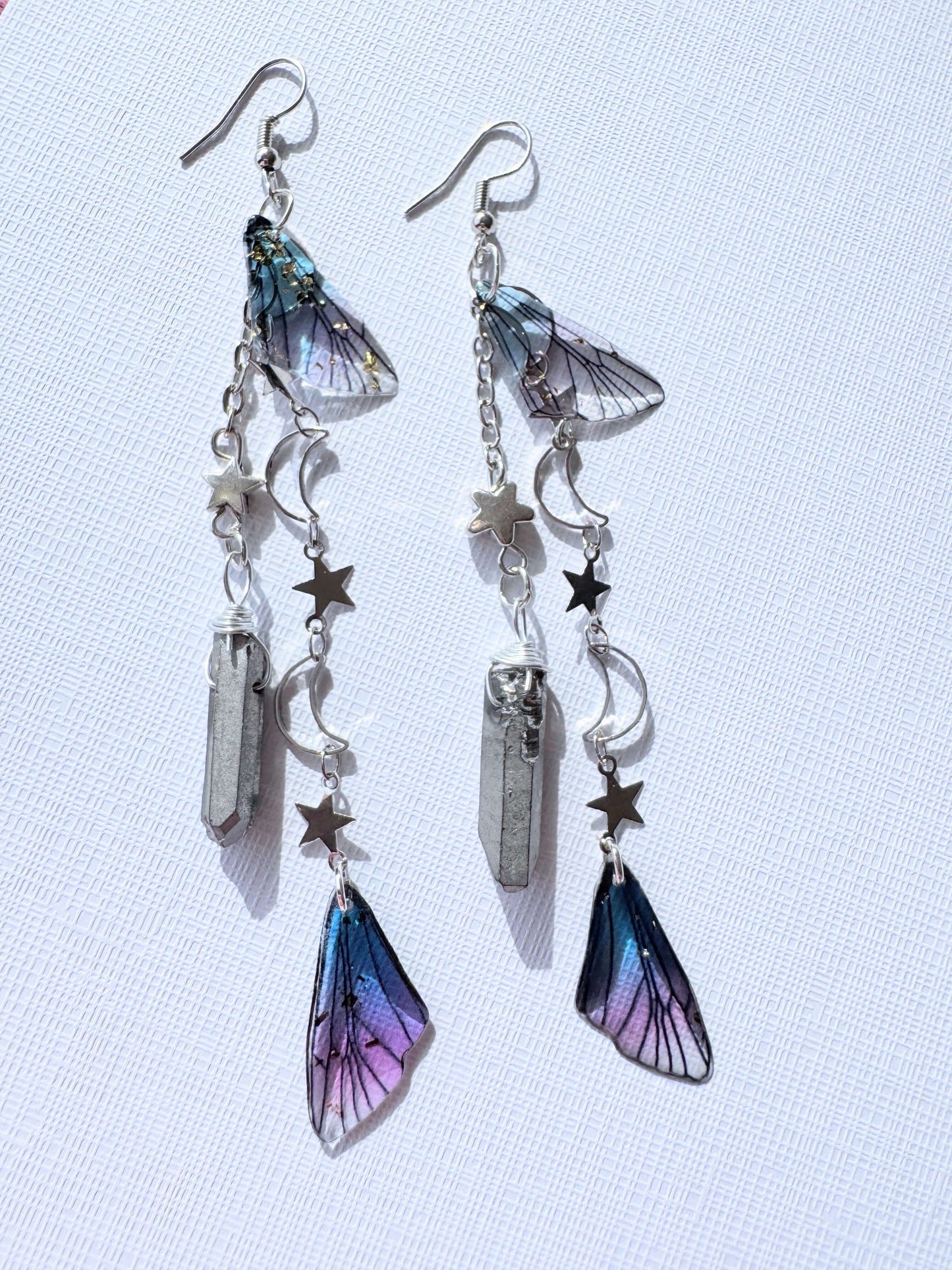 Fairy wing earrings with silver quartz earrings
