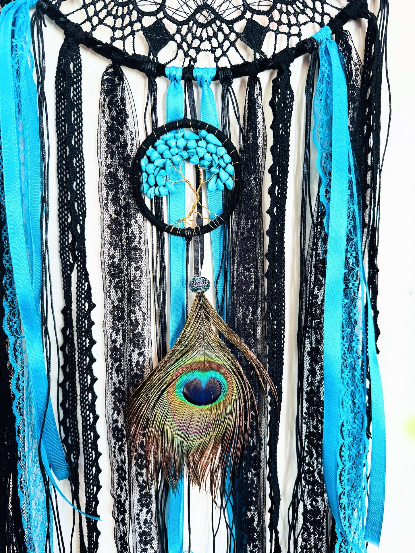 Large Turquoise & Black Dream Catcher