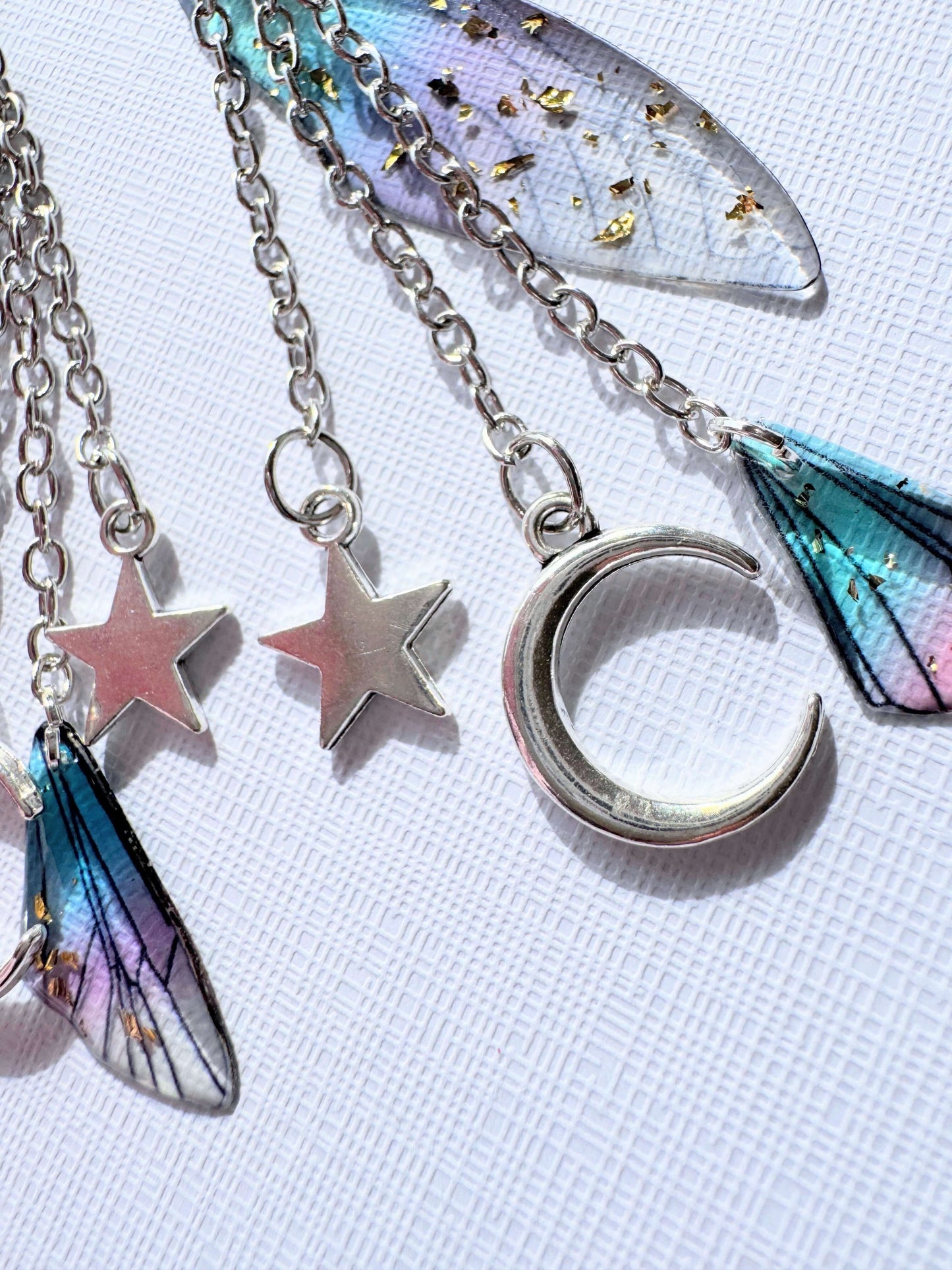 Fairy wings with moon & stars earrings