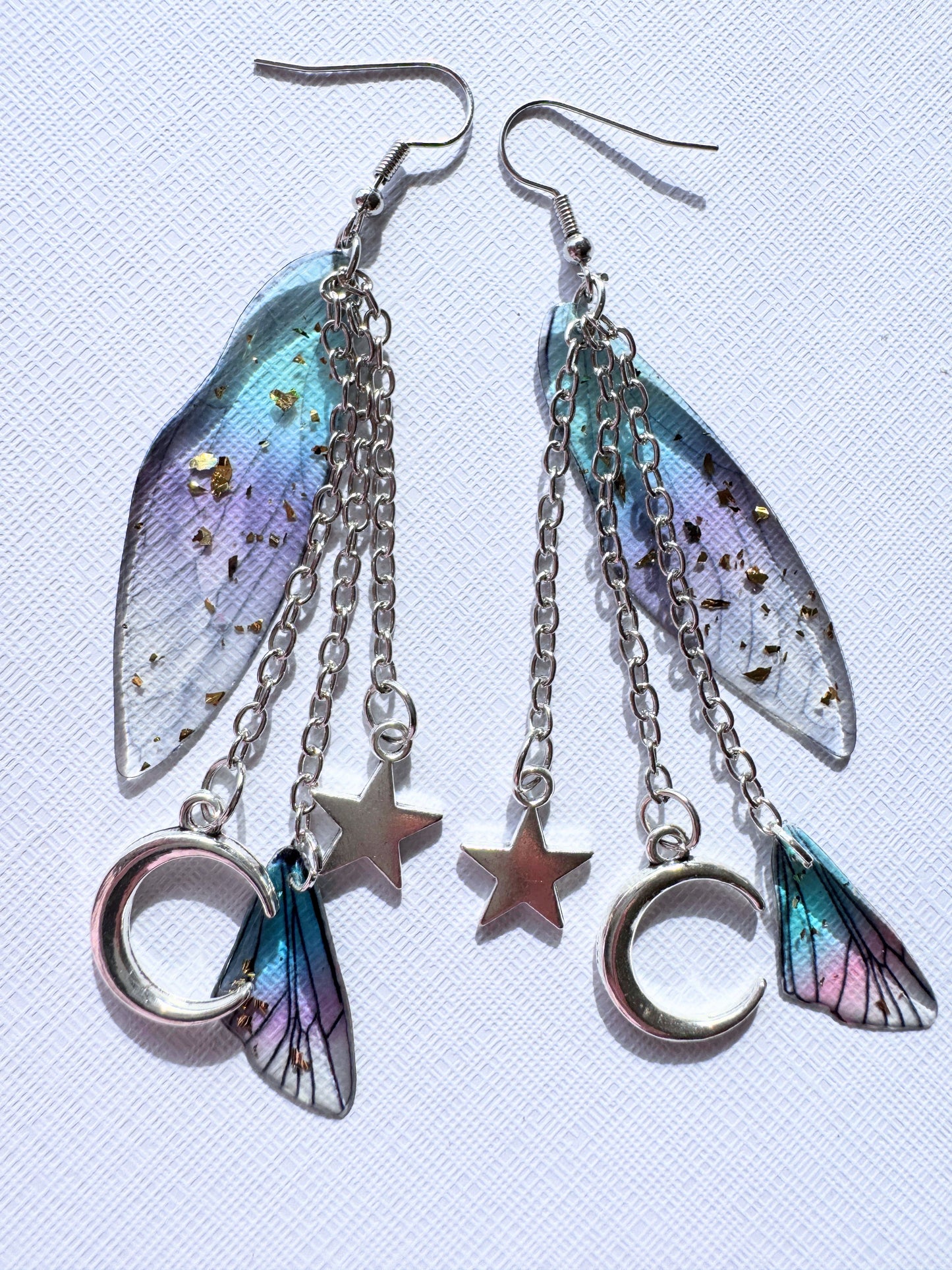 Fairy wings with moon & stars earrings