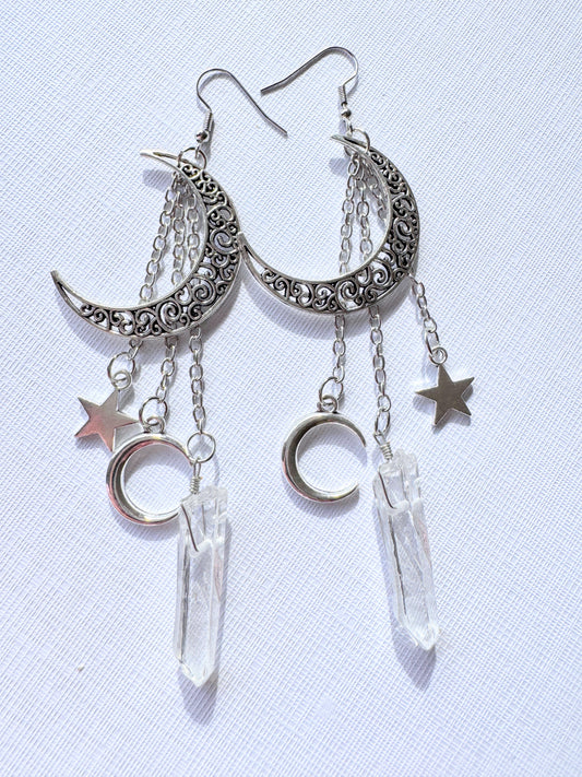 Crescent moon & stars earrings.