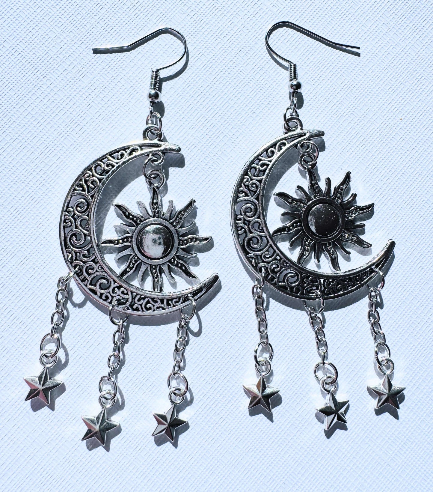 Sun Moon and Stars Earrings - silver