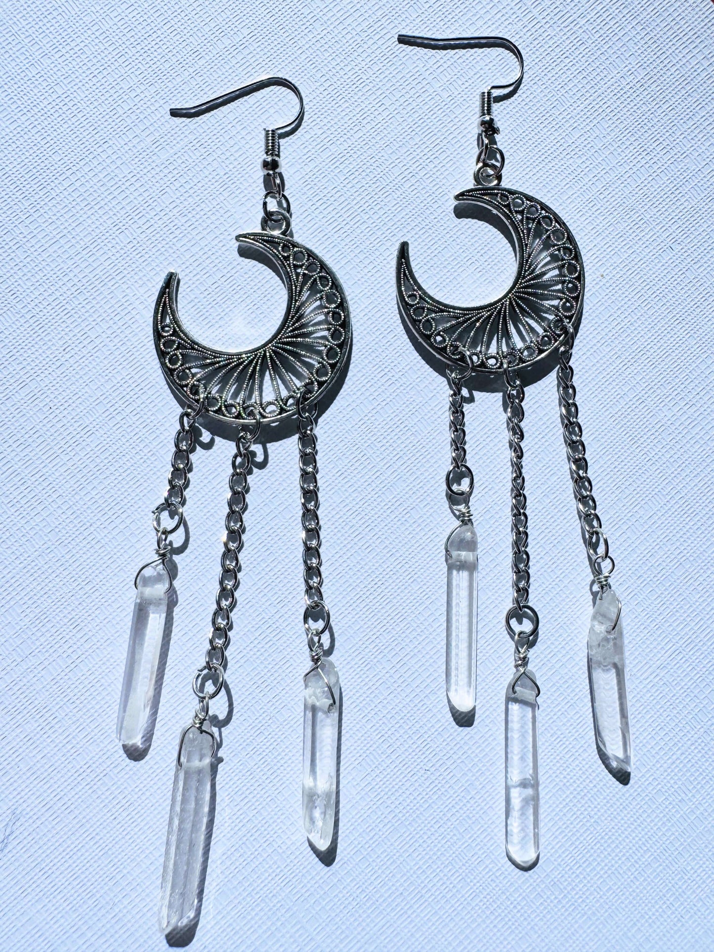 Moon Earrings With Clear Quartz.