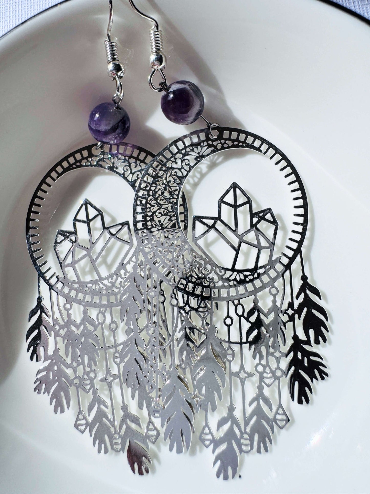 Crystal Moon Earrings with Crystal bead