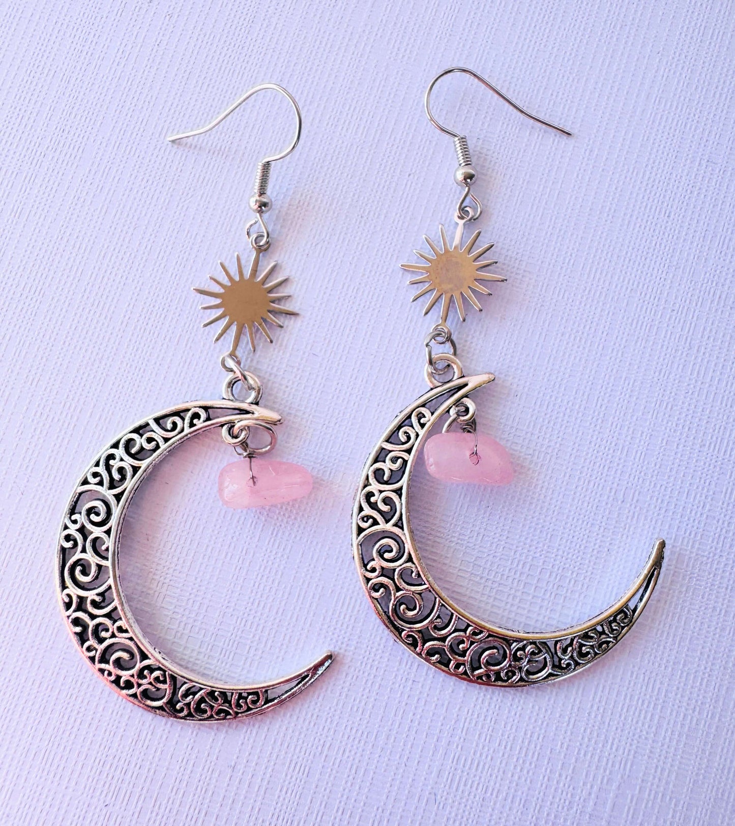 Crescent moon with crystal earrings.