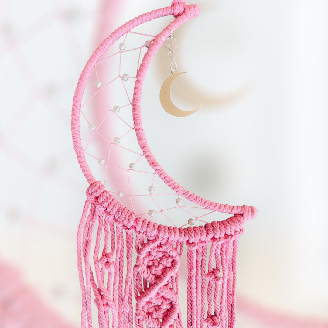 Pink Crescent Moon Macrame Hanger.