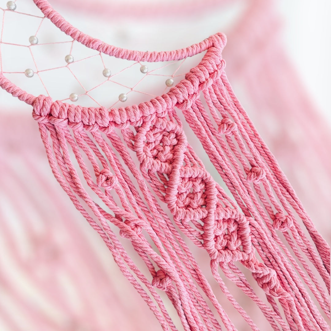 Pink Crescent Moon Macrame Hanger.