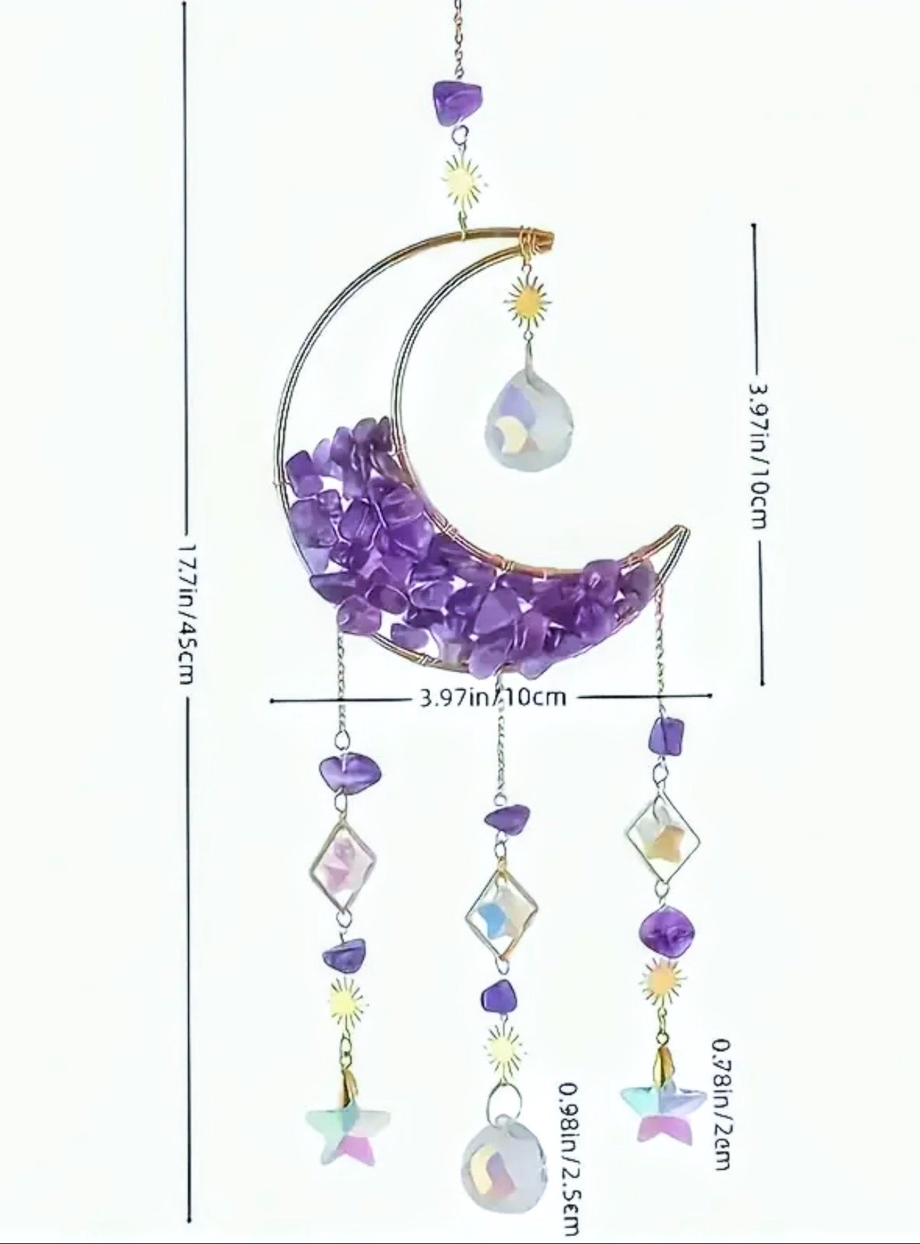 Crescent Moon Crystal Chip Suncatcher.
