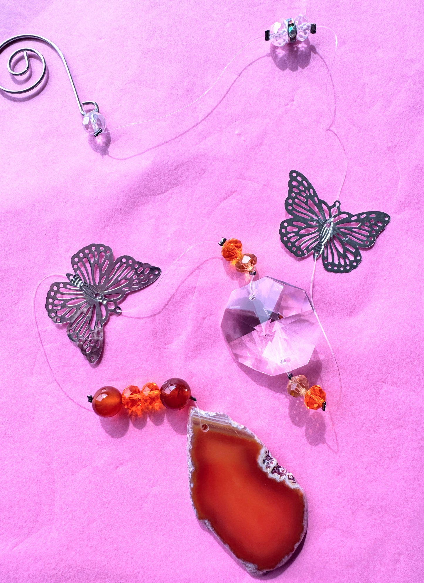 Agate Suncatcher With Butterfly.