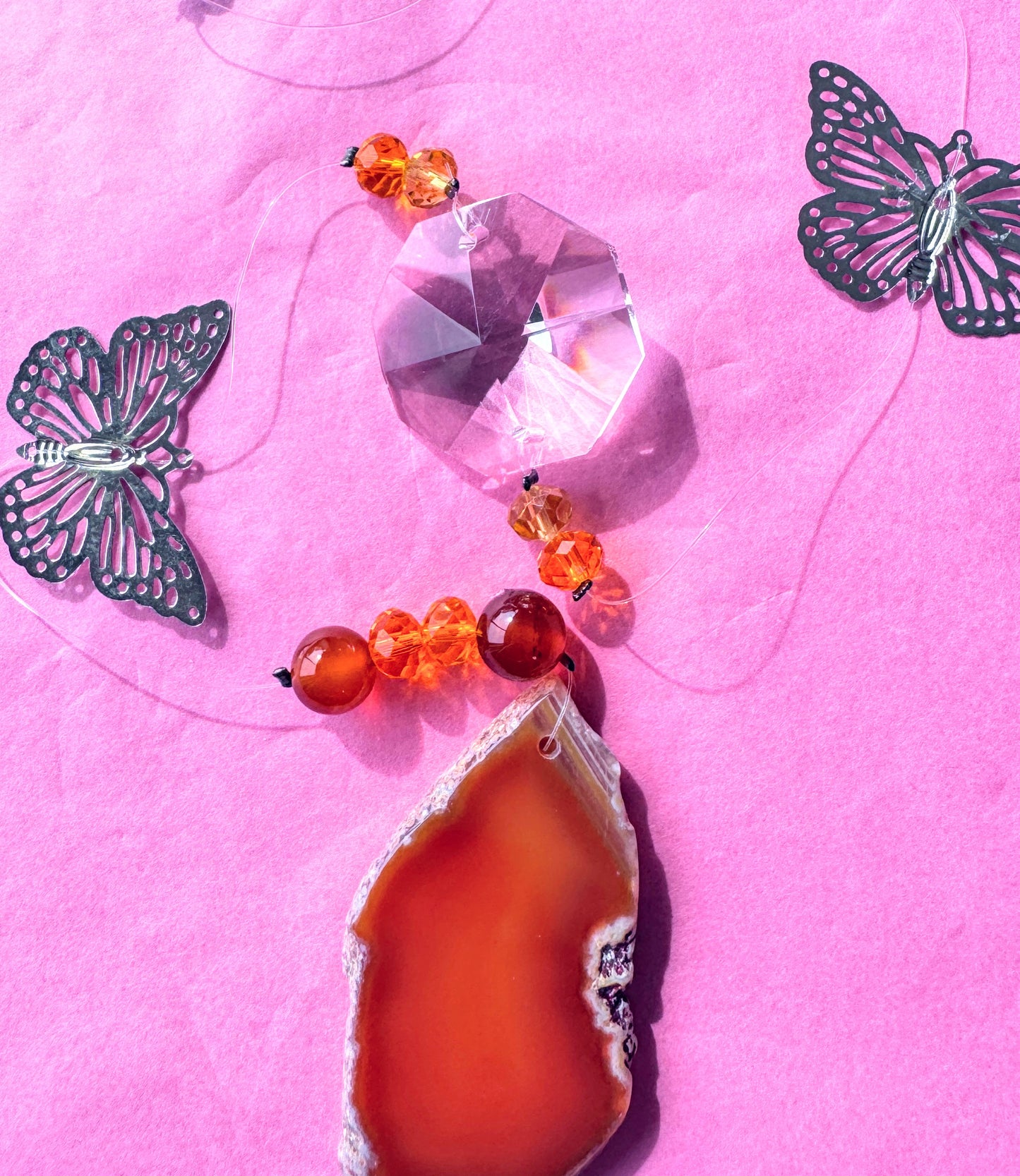 Agate Suncatcher With Butterfly.