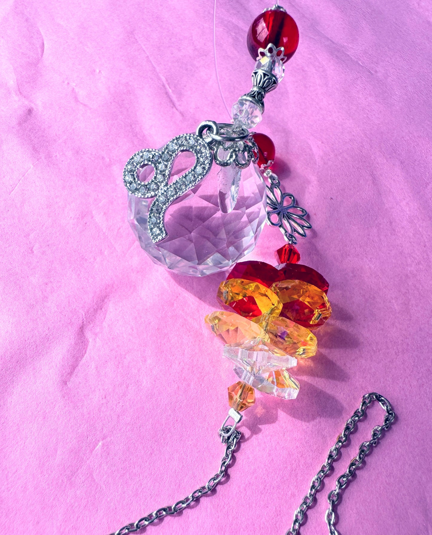 Flower Zodiac Suncatcher with charm.