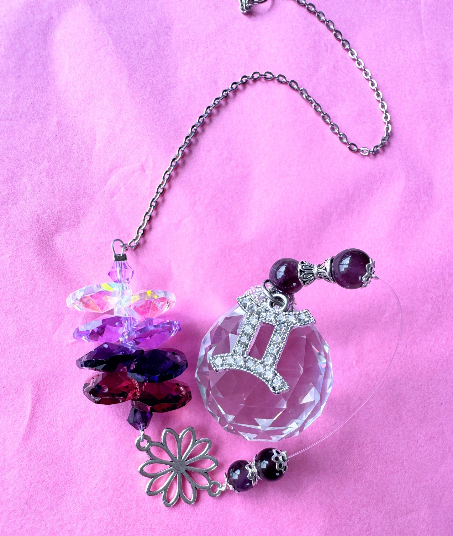 Flower Zodiac Suncatcher with charm.