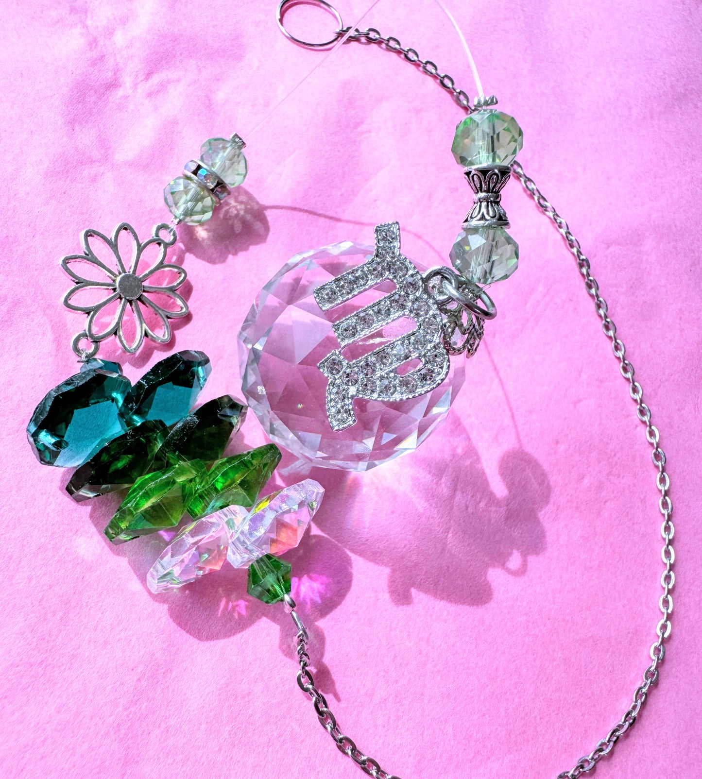 Flower Zodiac Suncatcher with charm.