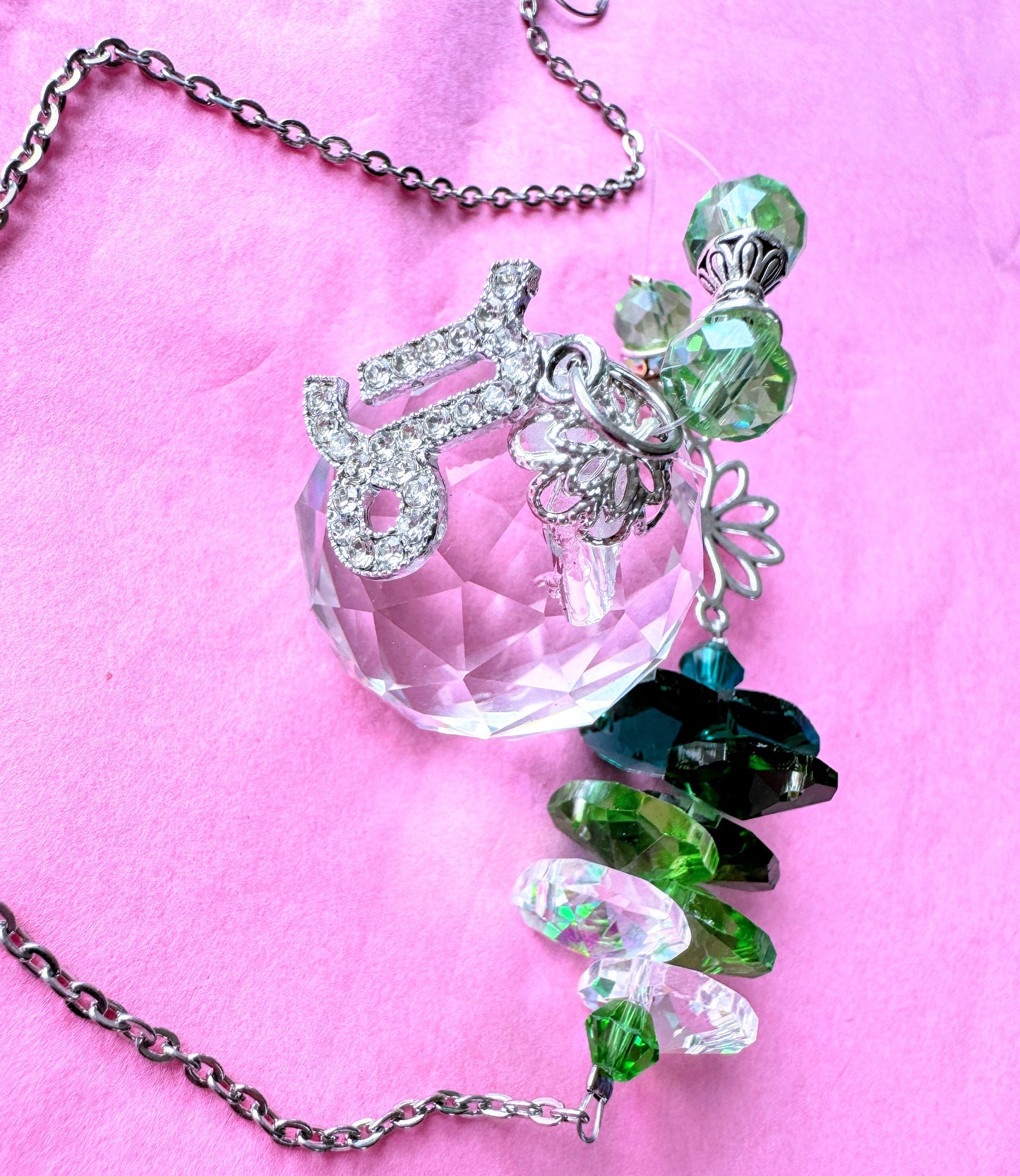 Flower Zodiac Suncatcher with charm.