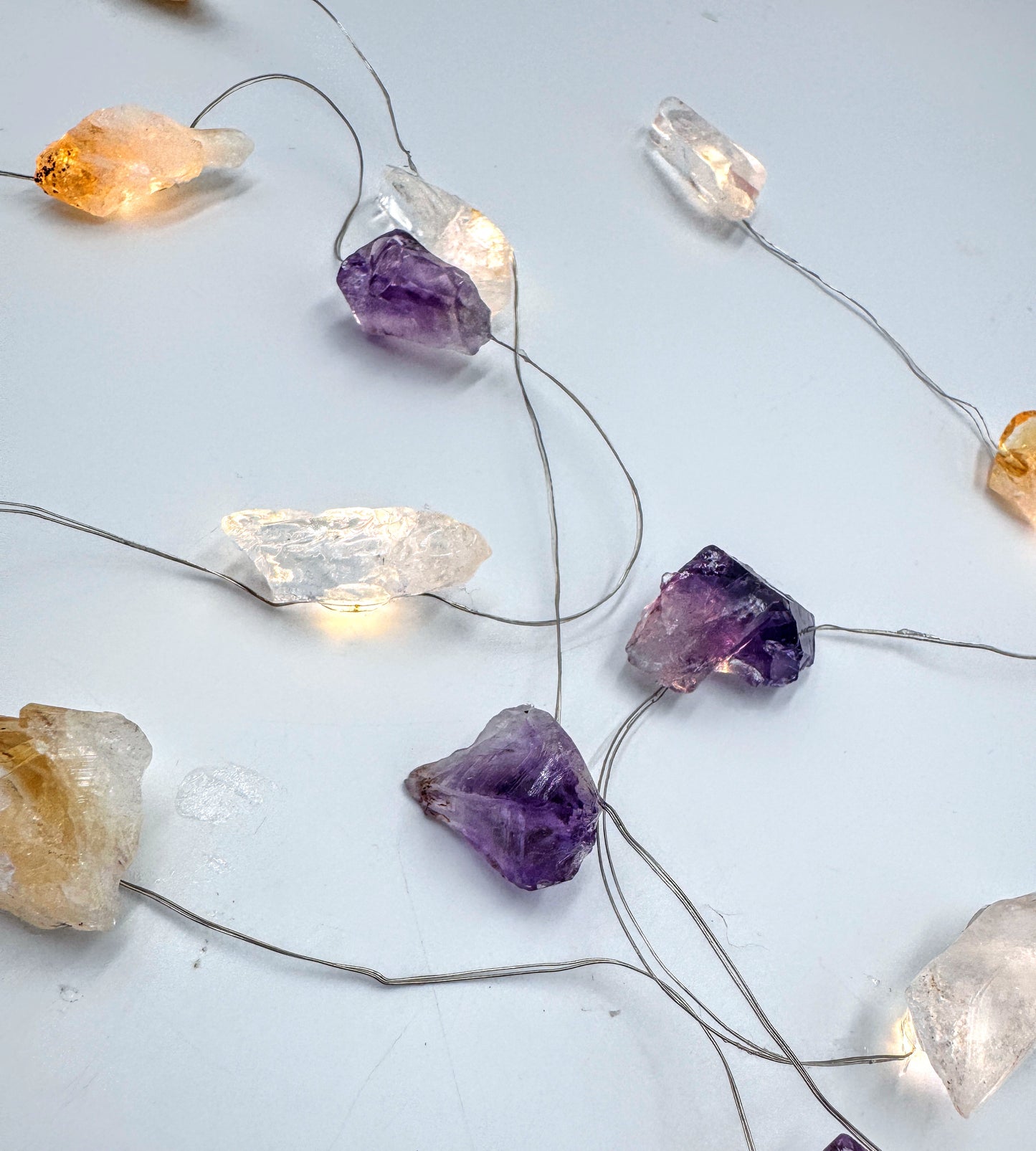 Clear Quartz Amethyst & Citrine Fairy Lights. 2M Warm.