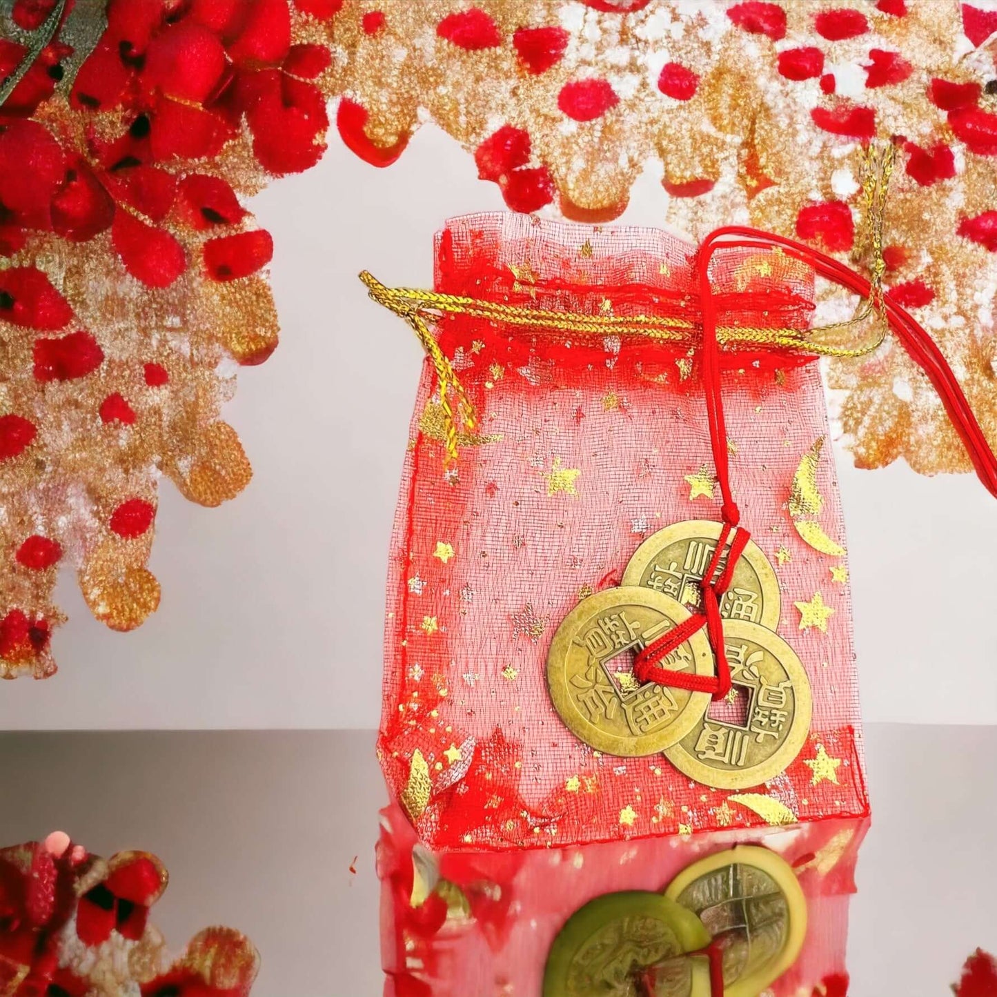 Lucky Chinese coins set of 3 with red string.