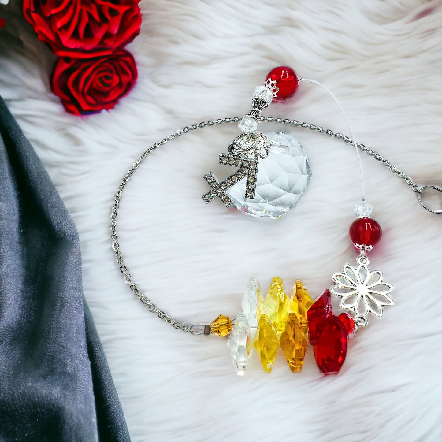 Flower Zodiac Sun Catcher with charm.