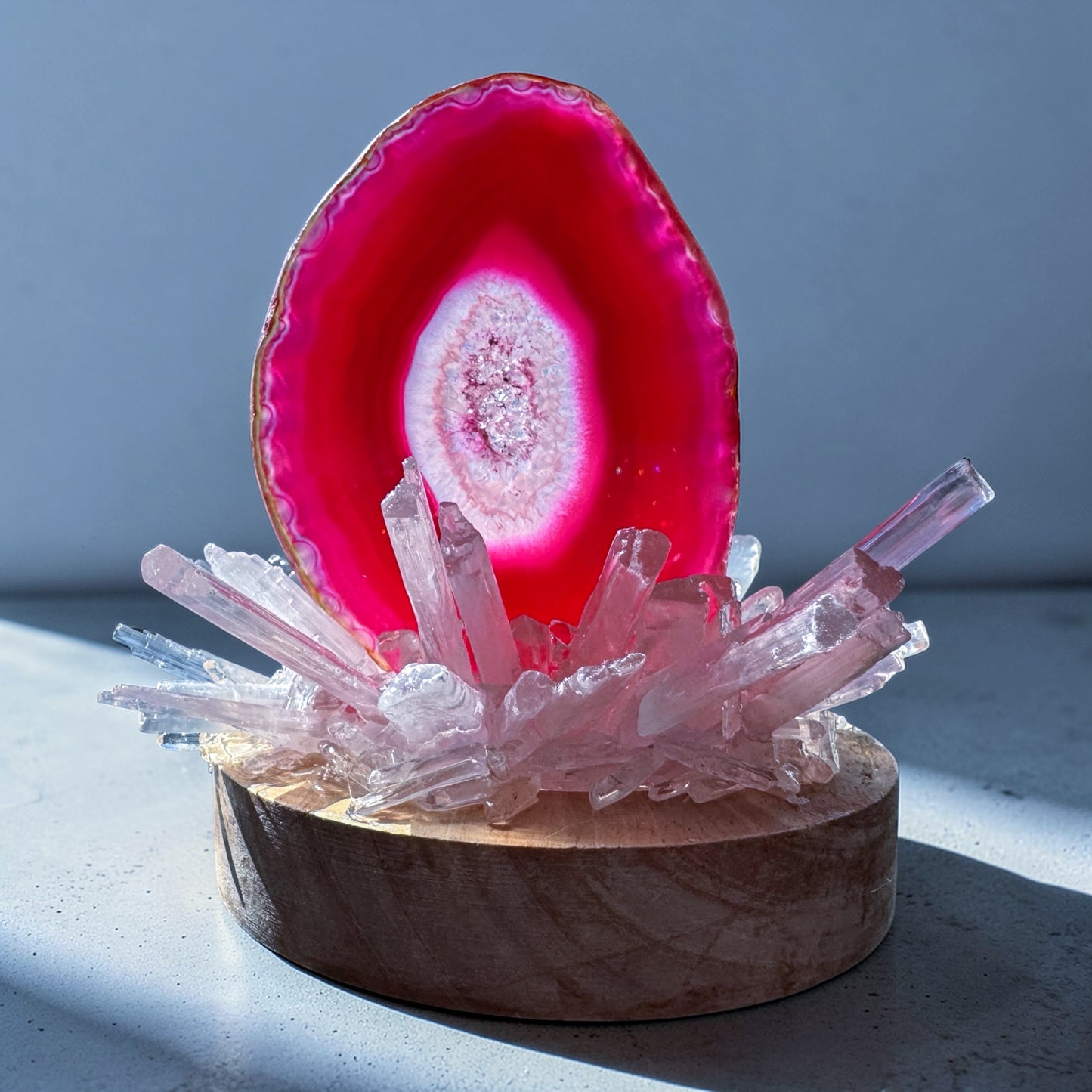 Crystal Cluster Lamp Pink Agate & Selenite.