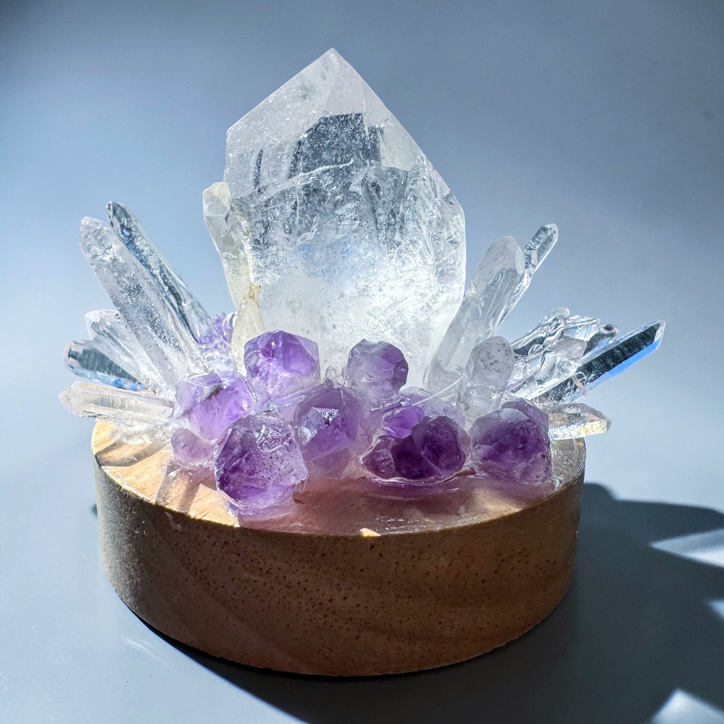 Crystal Lamp Clear Quartz & Amethyst Cluster Lamp