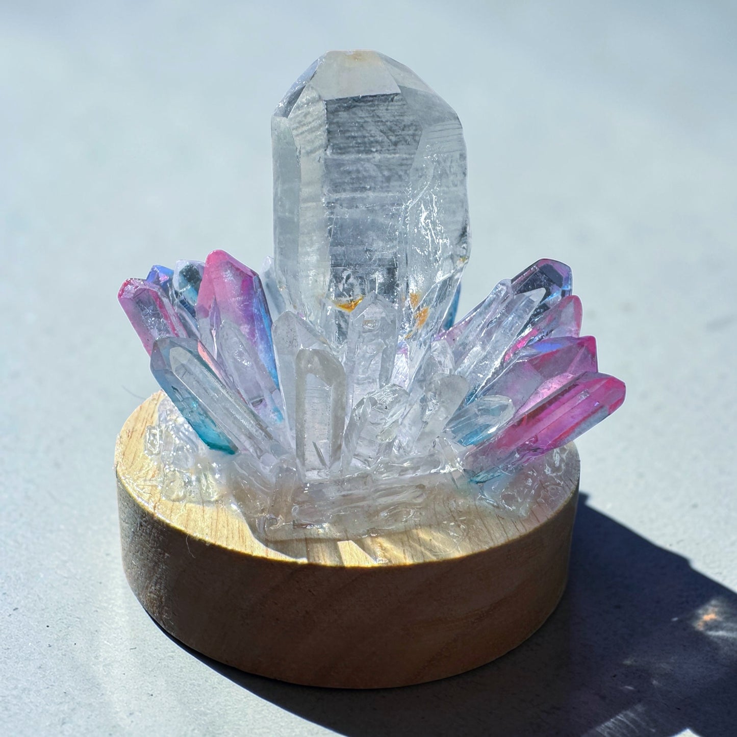 Crystal Cluster Lamp Clear Quartz point & pink Aura Quartz