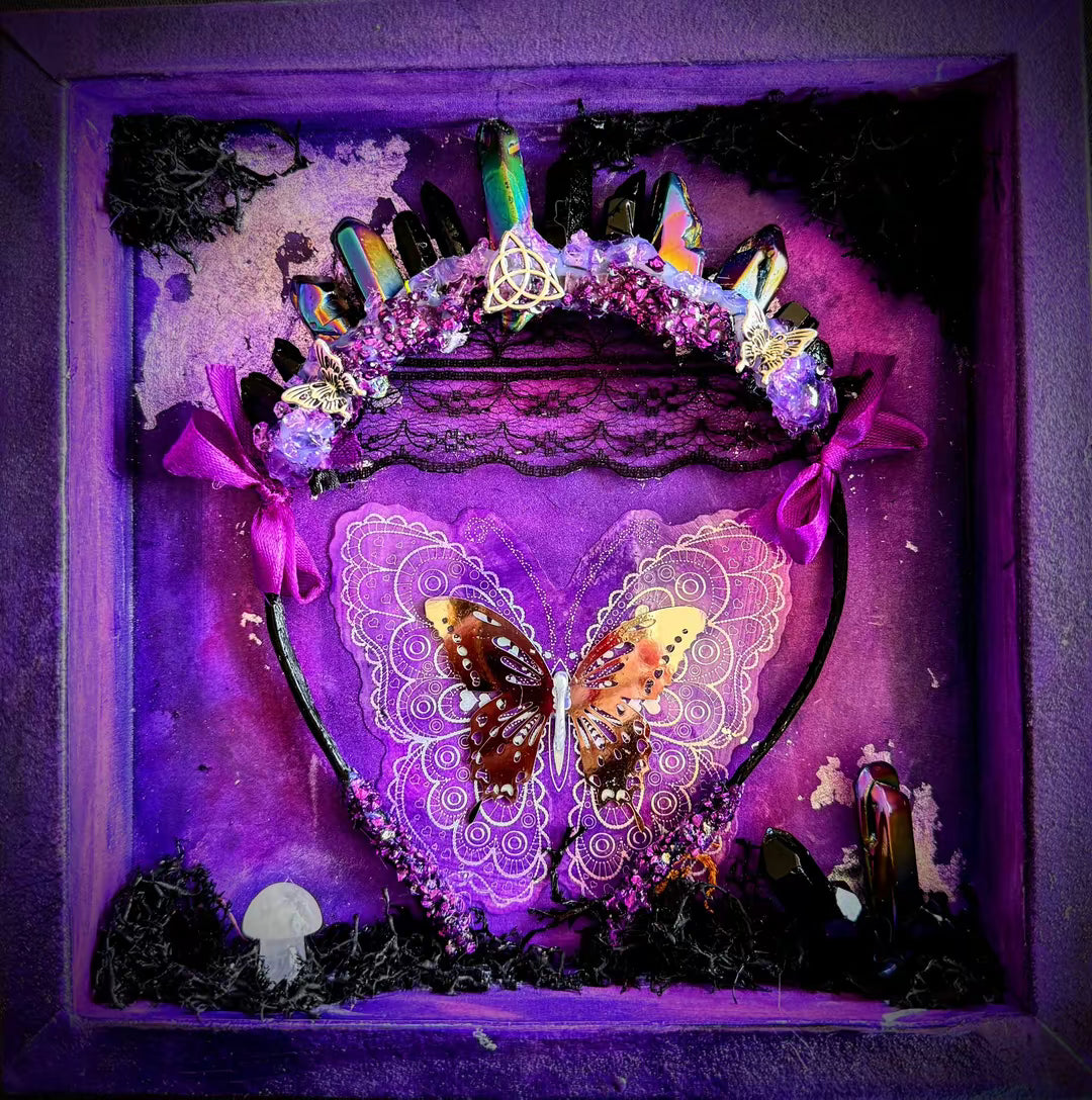 Original NZ art with blue heart shapes, mixed media painting