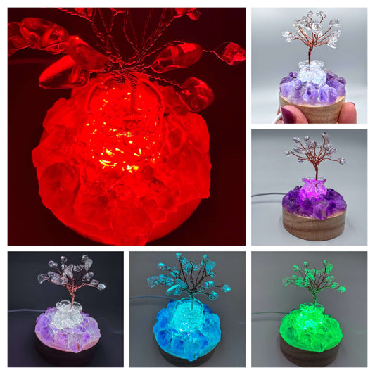 Crystal Lamp Clear Quartz tree & Amethyst Cluster Lamp/SM