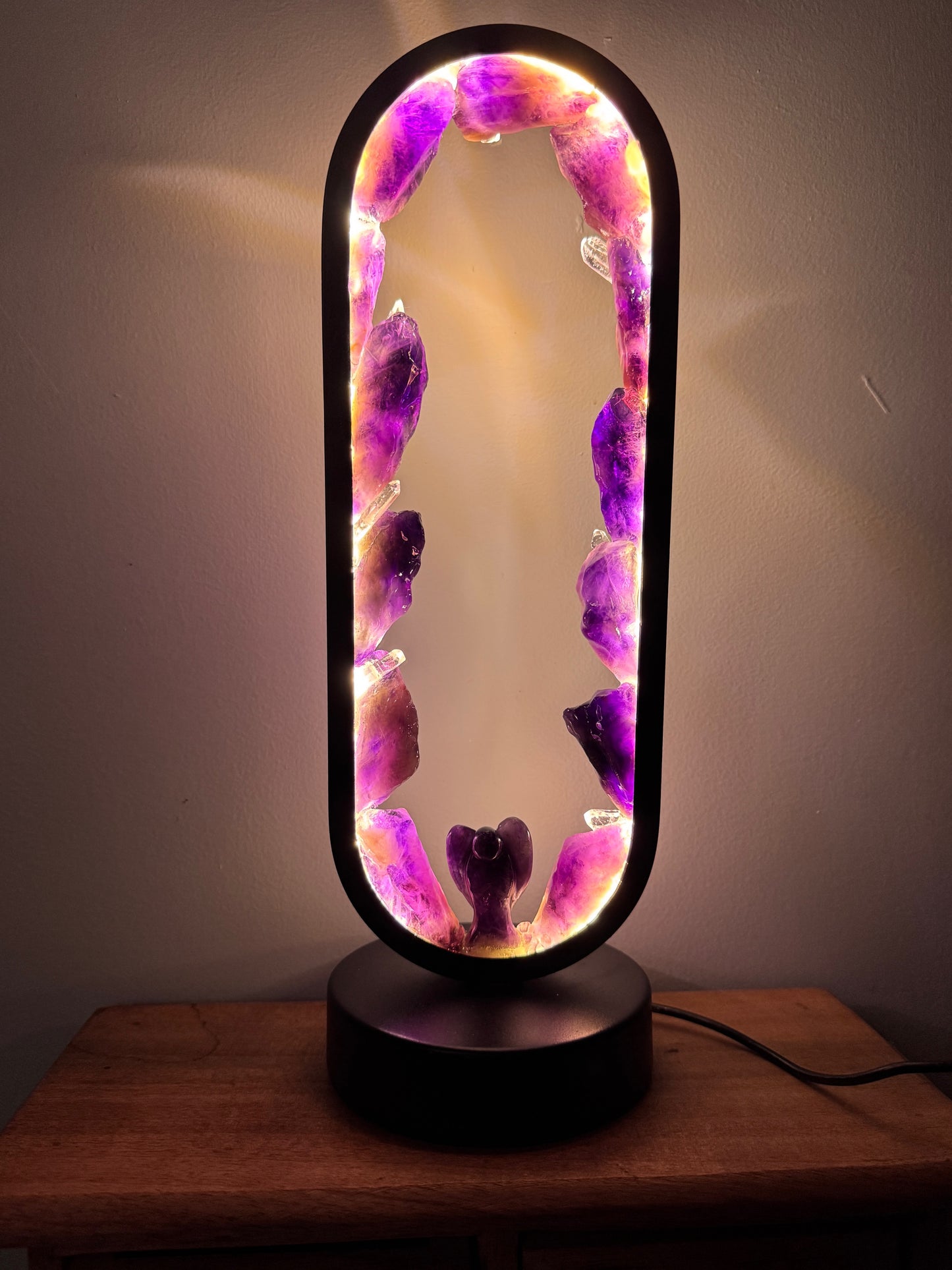 Amethyst Lamp With Angel ( resin coated)