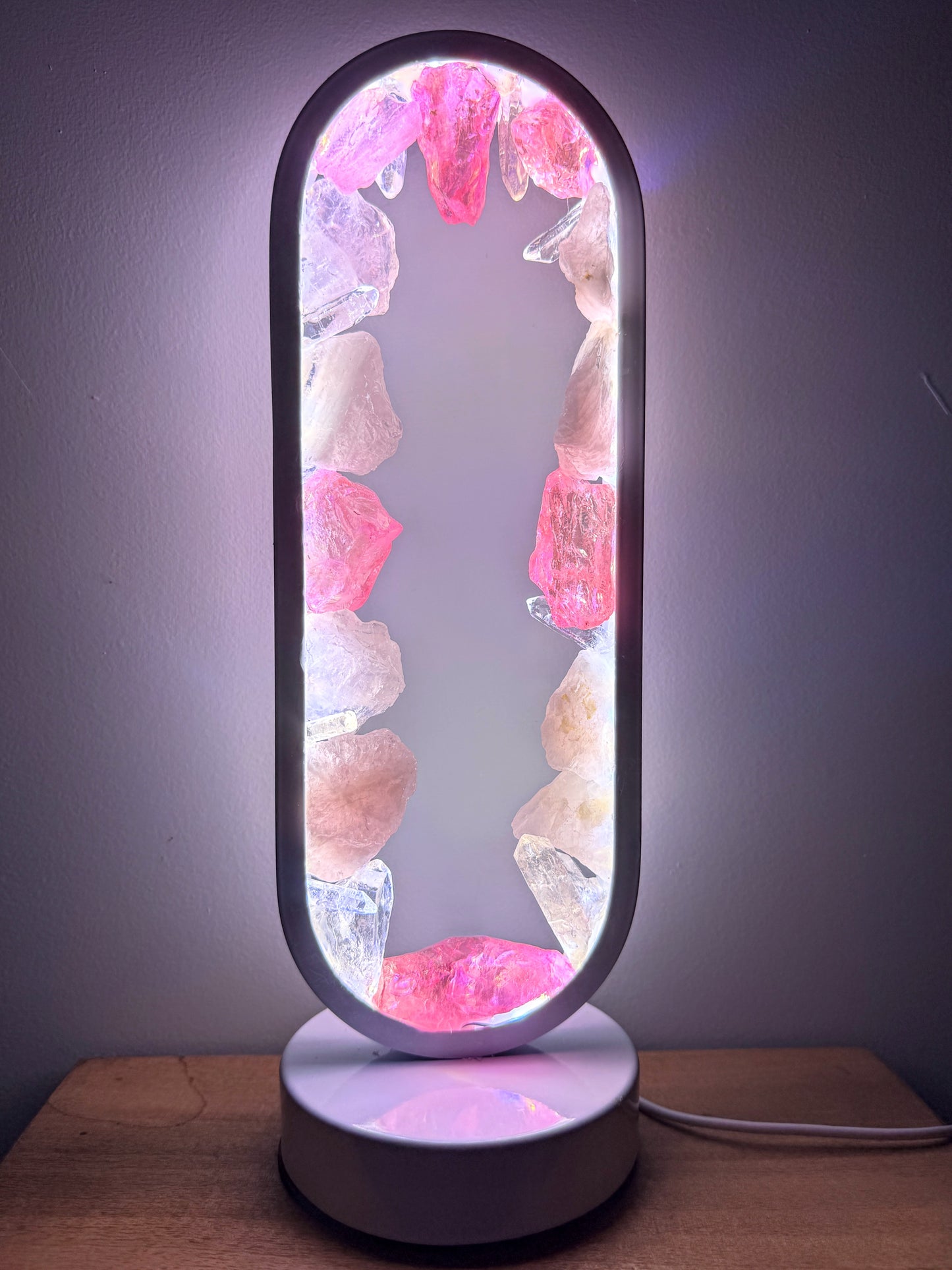 Rose Quartz & Pink Aura Quartz Lamp.(resin coated)