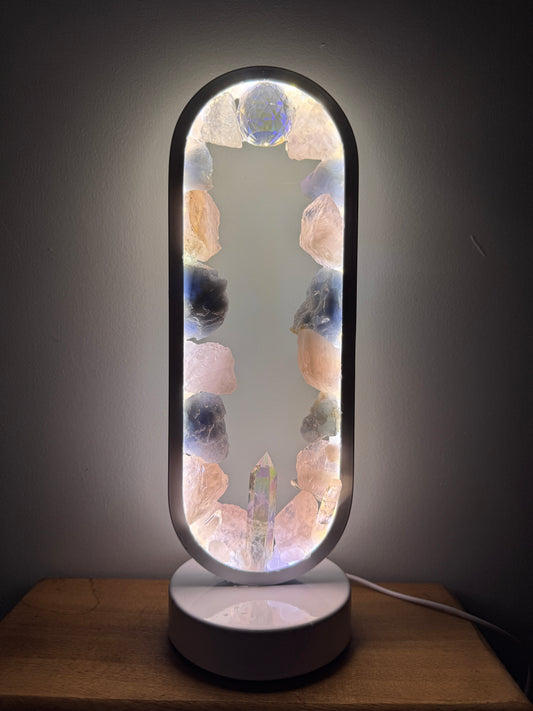 Rose Quartz & Blue Calcite Lamp #1 ( resin coated)