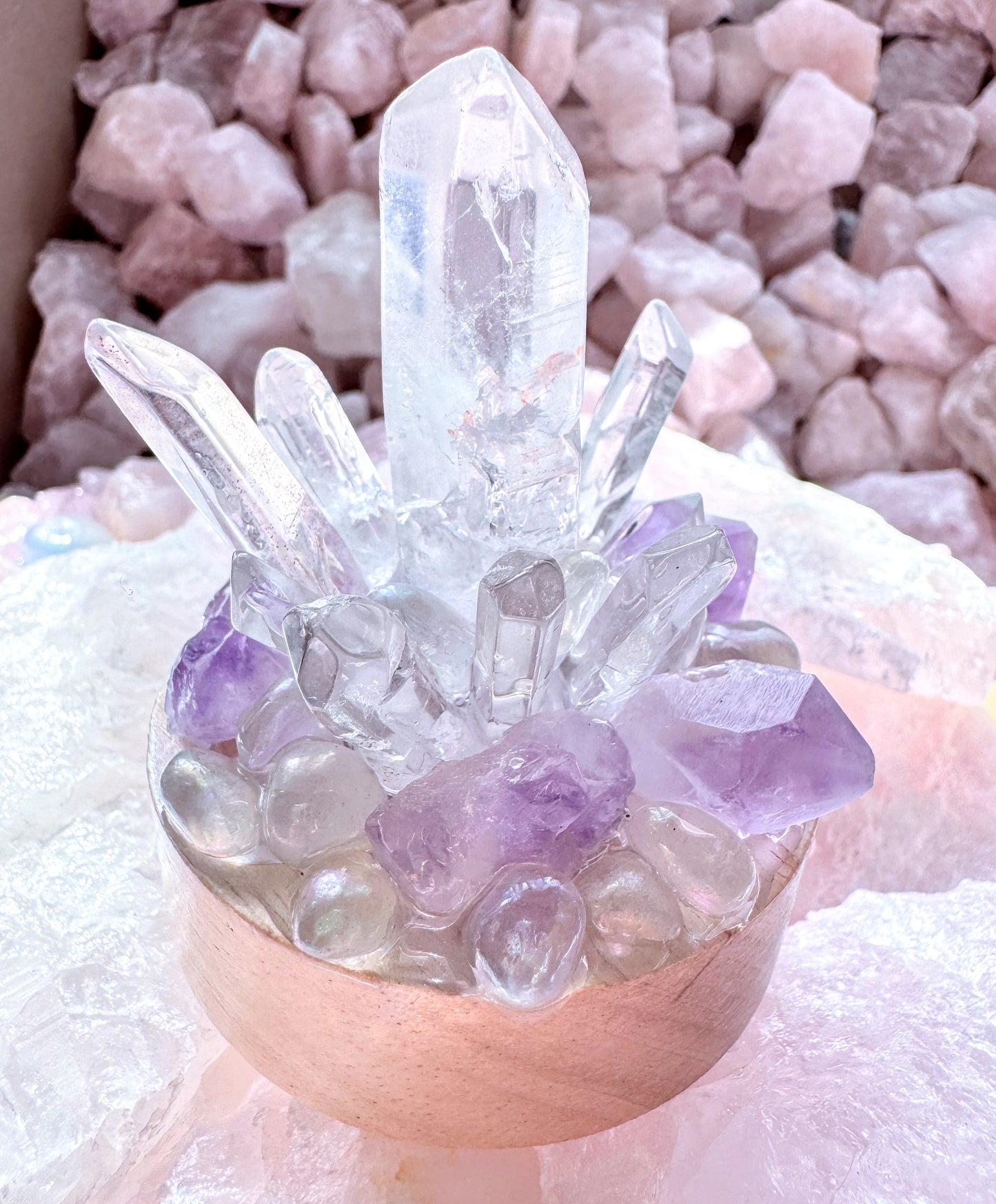 Crystal Cluster Lamp Amethyst & Clear Quartz