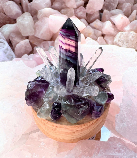 Crystal Lamp Fluorite & Clear Quartz Cluster Lamp/SM 2