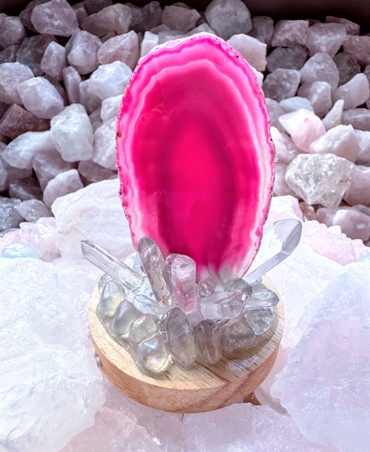 Crystal Lamp Pink Agate Cluster Lamp /SM