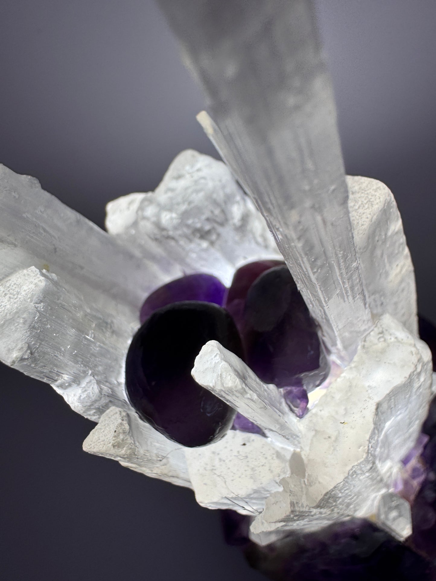 Selenite Crystal Lamp (8cm base) Amethyst.