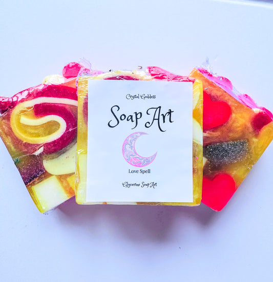 3 bars of soap colourful yellows and pinks.