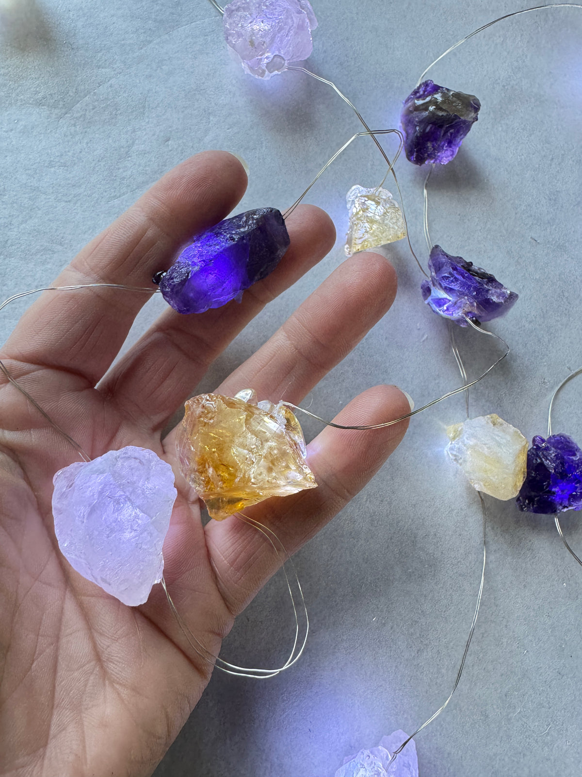 Crystal Fairy Lights (cool flashing) Amethyst Citrine & Rose Quartz.