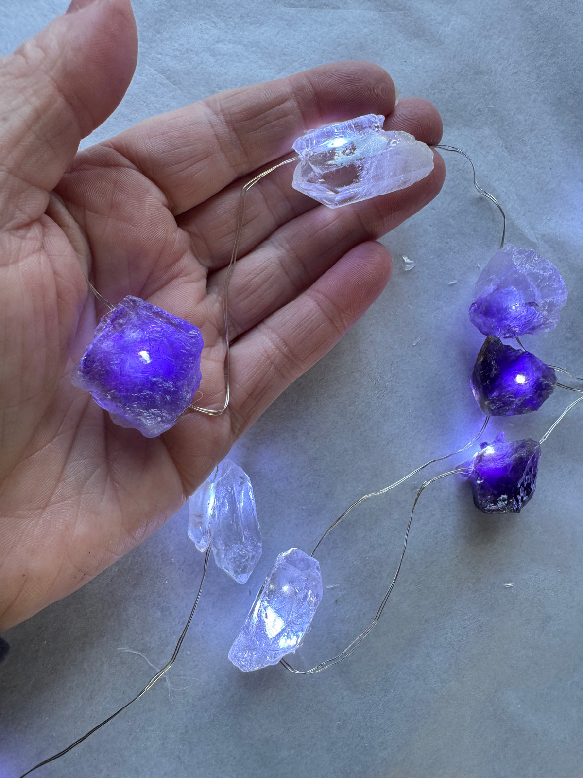 Crystal Fairy Lights (Cool Light 2M) Amethyst & Clear Quartz.